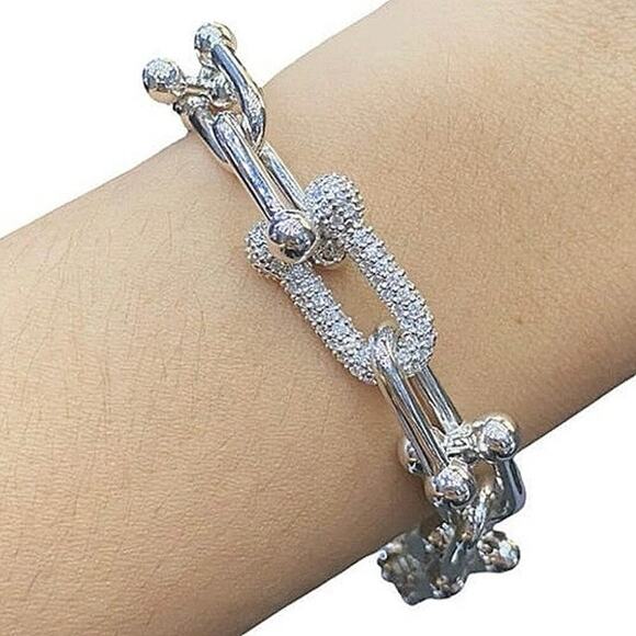 Sterling Silver U Link Zircon Bracelet Unisex Horse Shoe - Picture 6 of 6